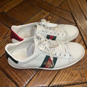 Gucci white leather ace bee embroidered sneakers
